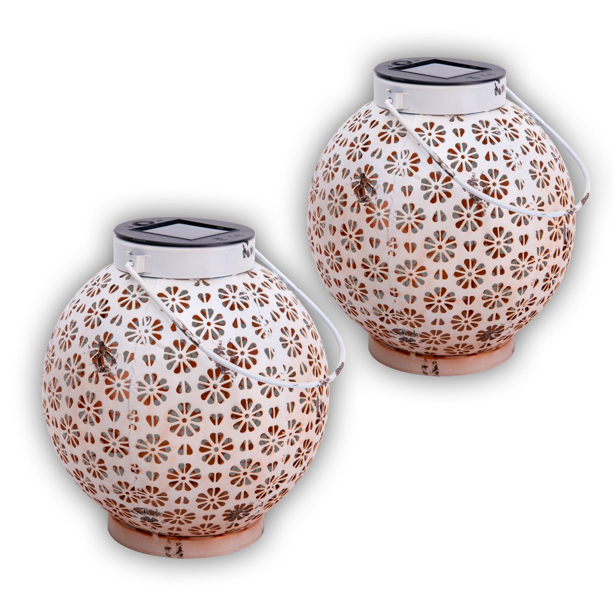 2 Set LED decoration solar light Ø 18 cm outside decoration made of metal in white with integrated LEDs