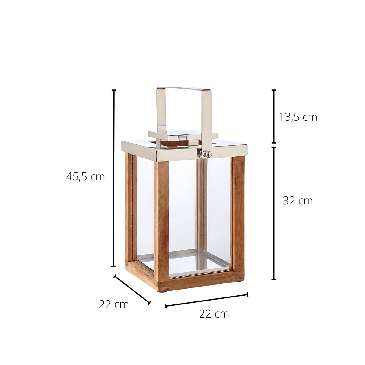 EDZARD lantern Miami with foldable handle, wood and stainless steel shiny nickel-plated, height 45.5 cm