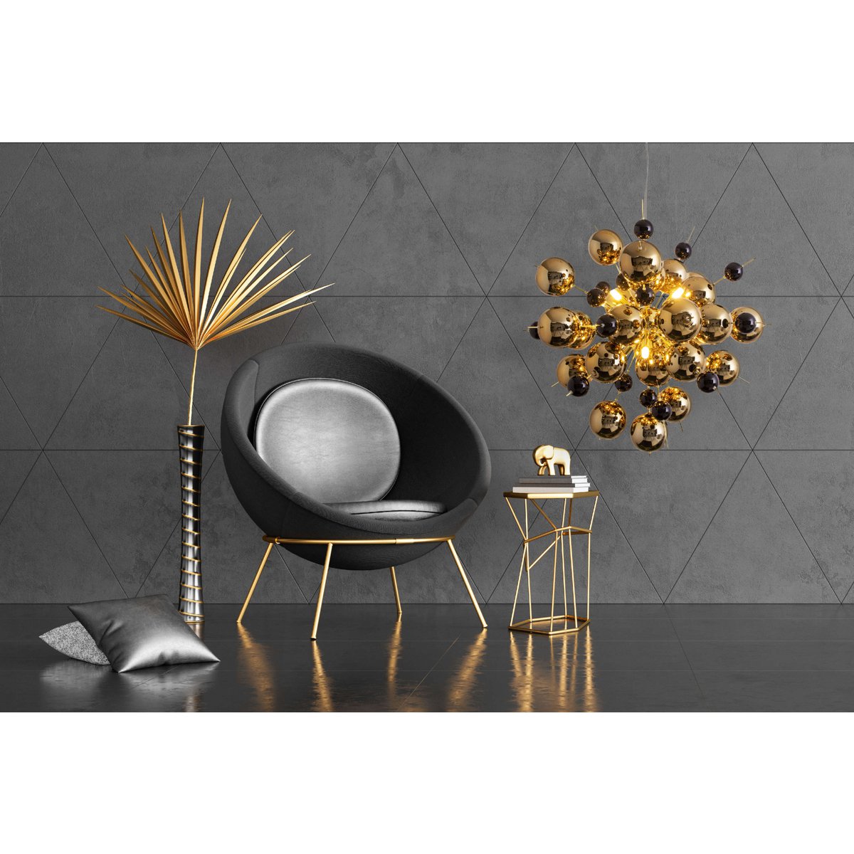 Pendant lamp "explosion" of metal and glass, G9 versions, hanging lamp for dining room, living room, hallway or office, Øca. 65 cm