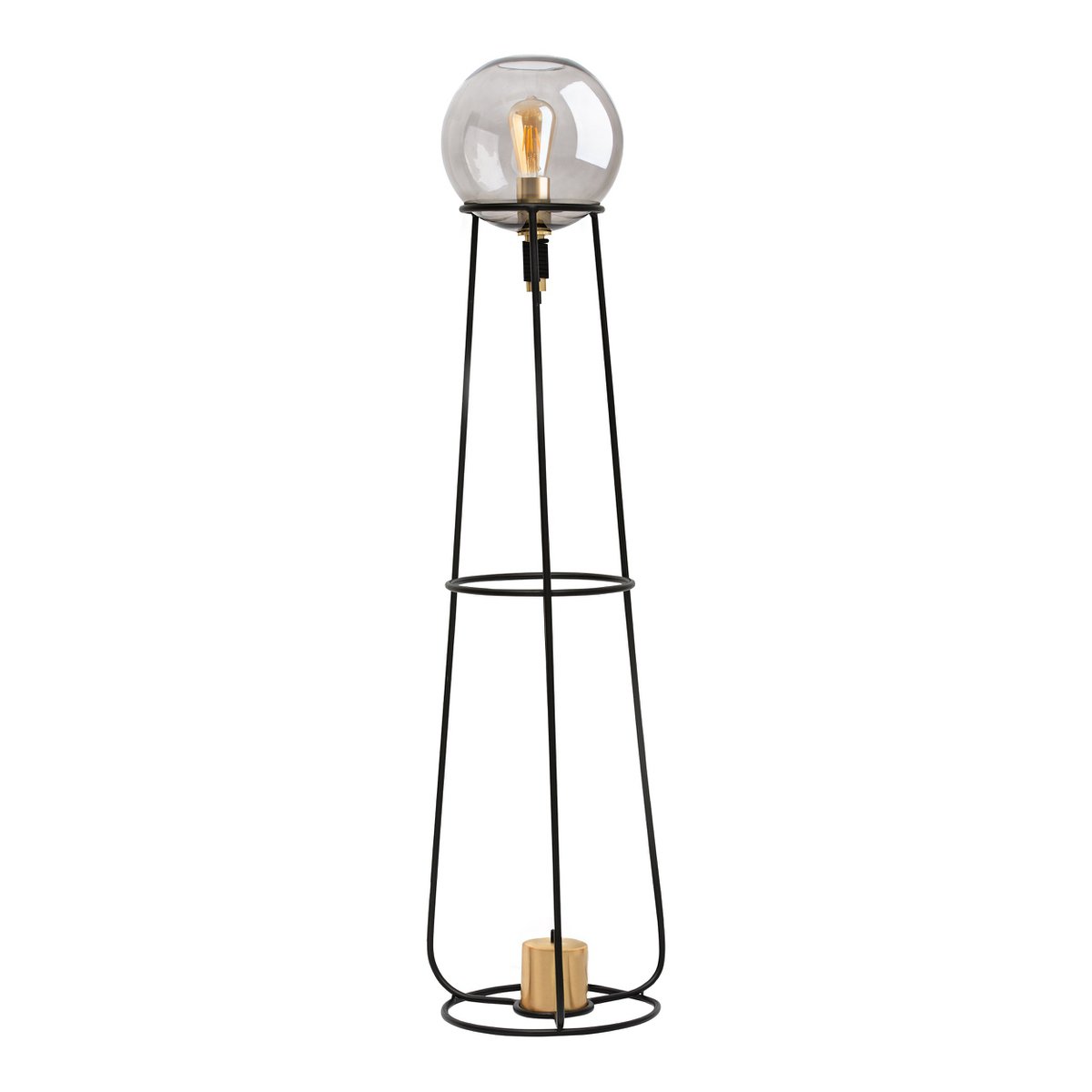 Staplingsbar lampa "Stelo", modern golvlampa av svart metall och rökt glas, E27-sockel, 128,5 cm hög, för matsal, vardagsrum, hall eller kontor,