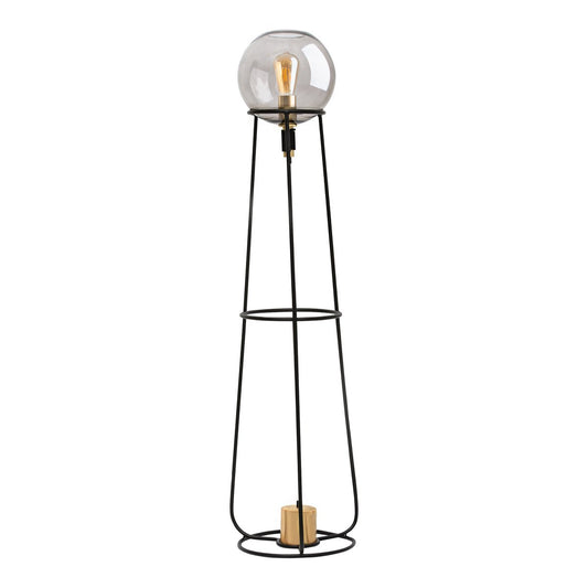 Staplingsbar lampa "Stelo", modern golvlampa av svart metall och rökt glas, E27-sockel, 128,5 cm hög, för matsal, vardagsrum, hall eller kontor,