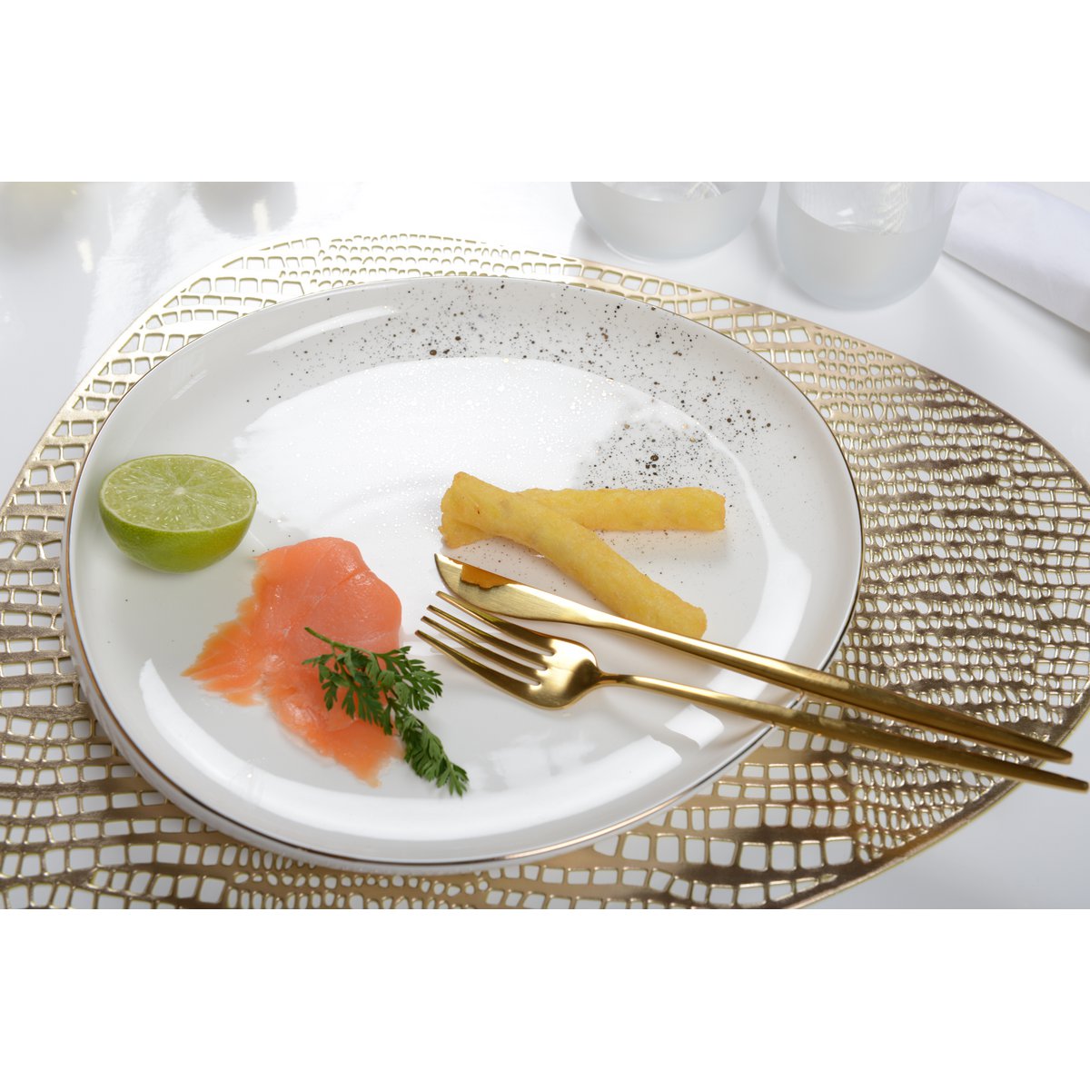 White oval dessert plate or flash or