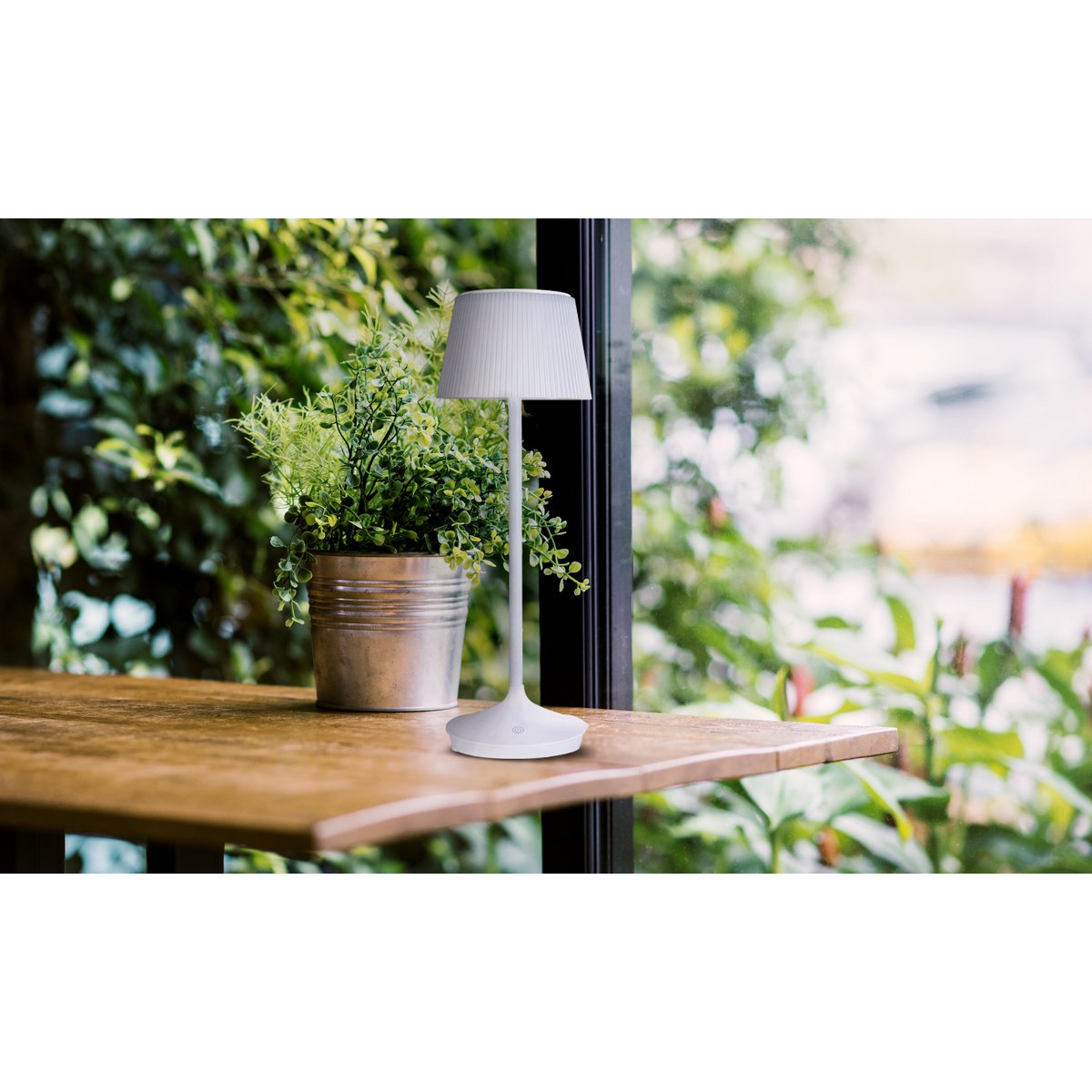 LED Leuchte "EMMI" für Außen und Innen, Tischlampe aus Metall und Kunststoff, mit fest verbauten LEDs, LED Tischlampe für Balkon, Terrasse, Garten, Wohnzimmer, Wintergarten, ca. 38 cm hoch