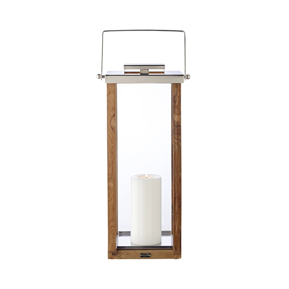 EDZARD lantern Miami with foldable handle, wood and stainless steel shiny nickel-plated, height 70 cm