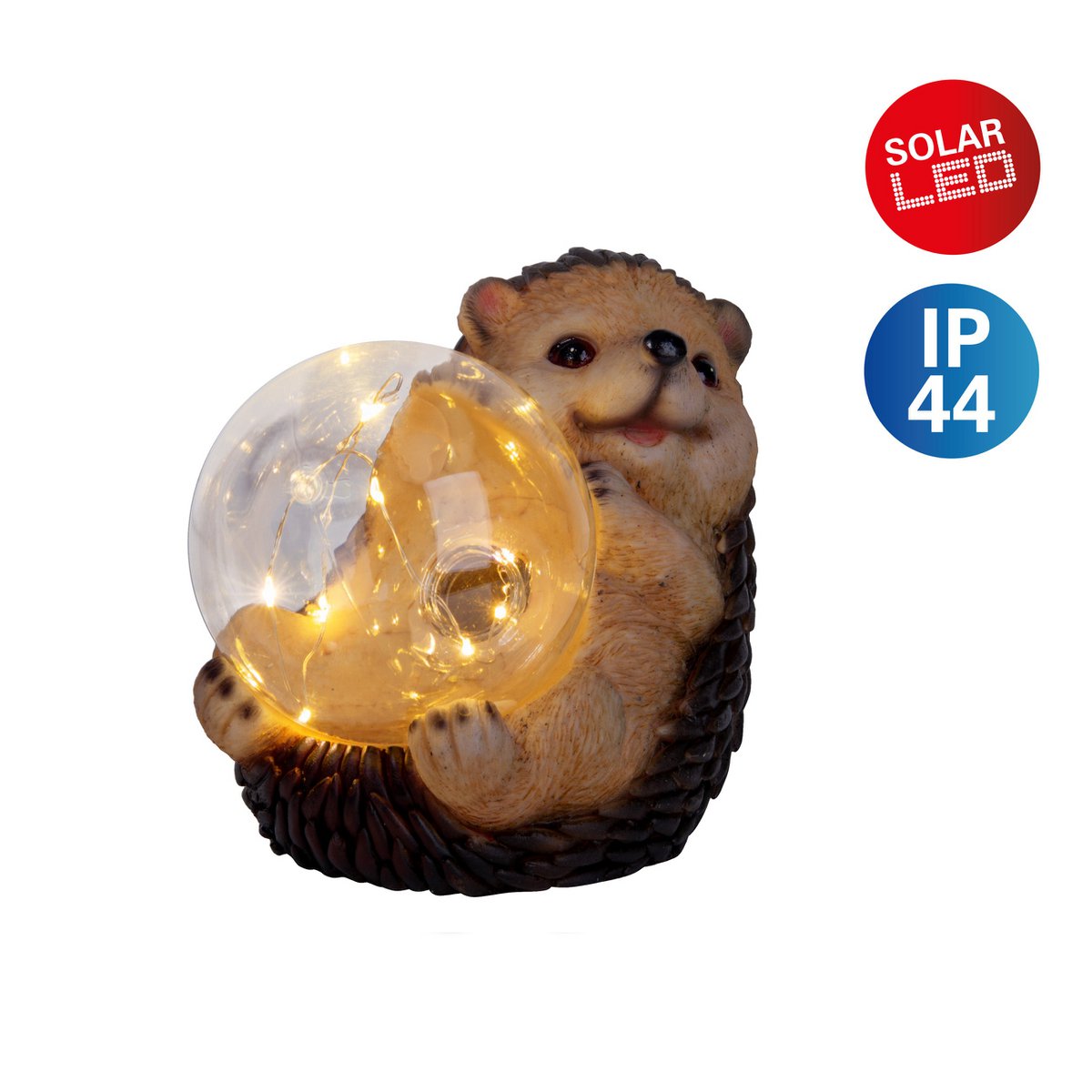 LED Solarleuchte "Igel" für Terrasse und Garten, aus braunem Kunststoff, mit fest verbauten LEDs, Deko Lampe für Außen 17 x 14,5 x 12 cm