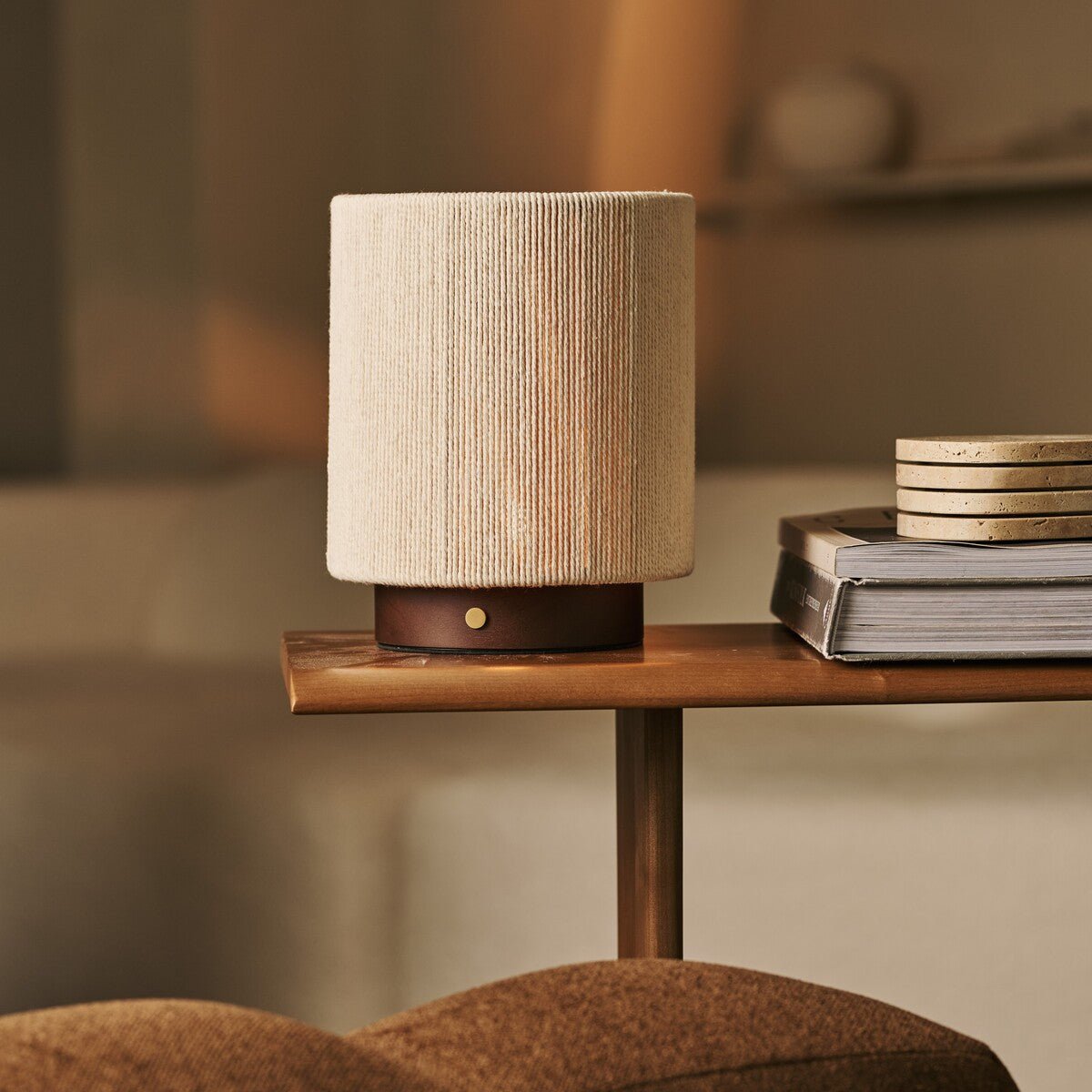 Ivo Dark Brown Wooden Rechargeable Lamp