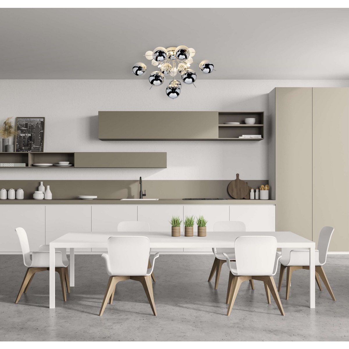 Ceiling lamp "explosion" chrome made of metal and glass, G9 versions, ceiling lamp for dining room, living room, hallway or office, Ø57 cm