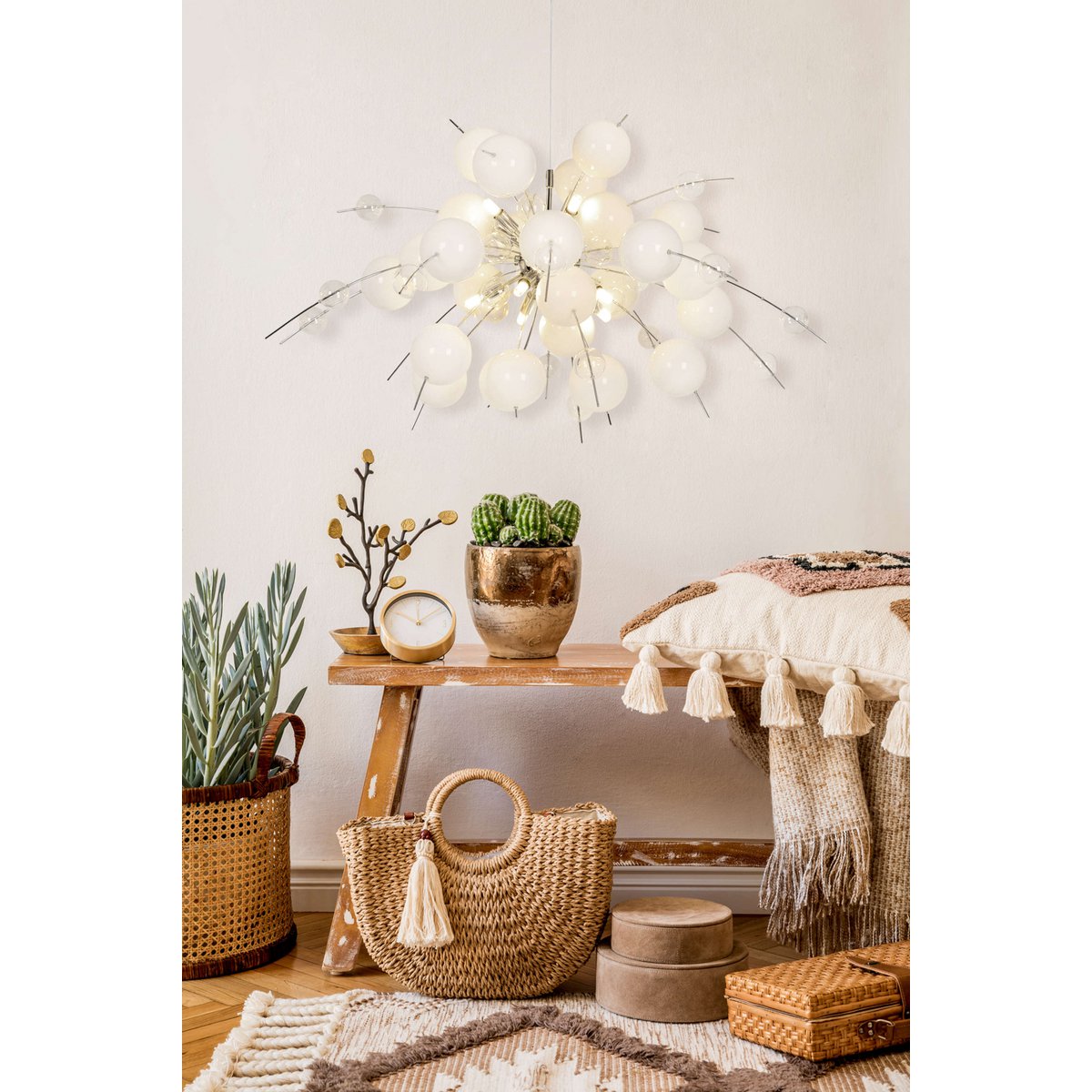 Pendant lamp "explosion" white, made of metal and glass, G9 versions, hanging lamp for dining room, living room, hall or office, Øca. 98 cm