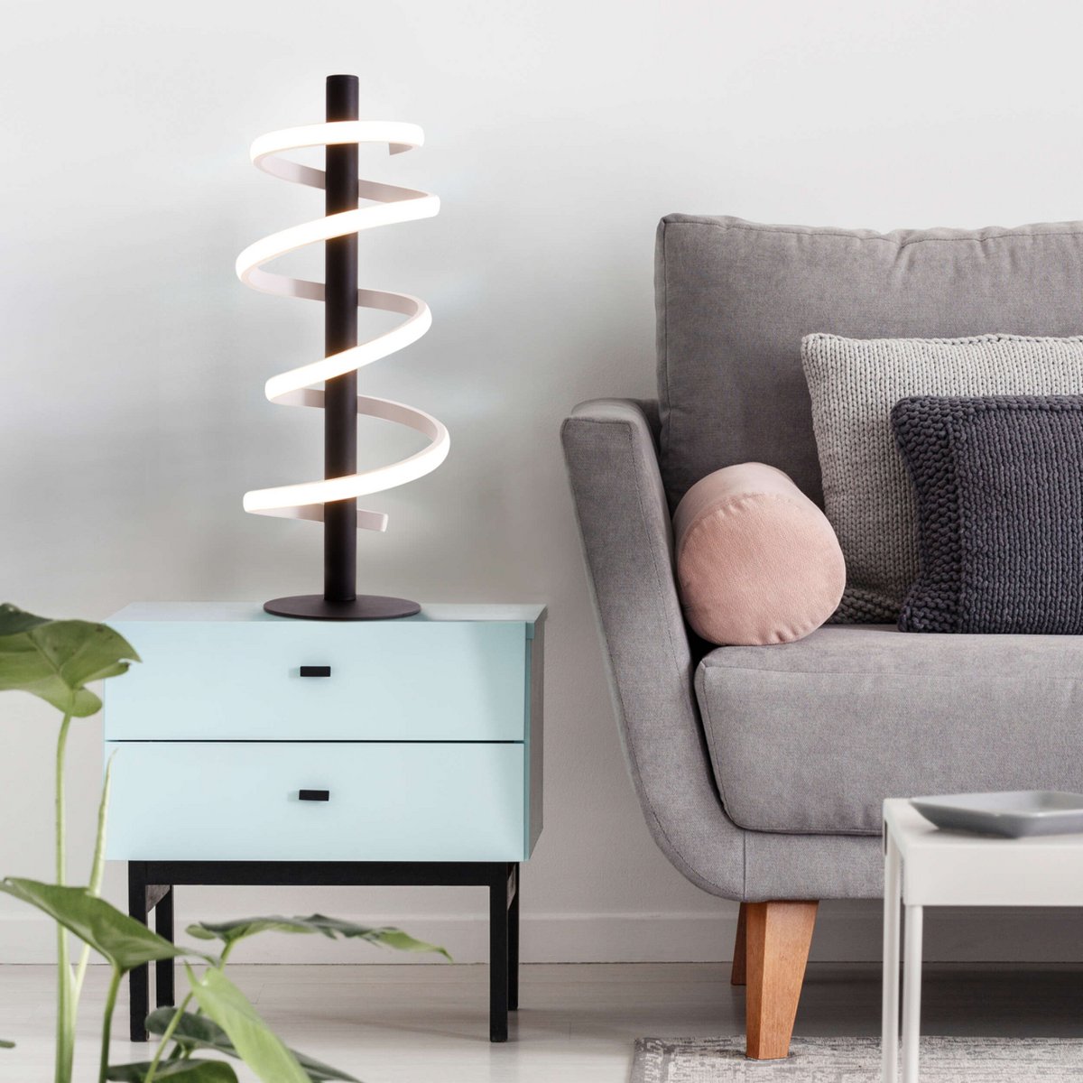 LED-bordslampa "Belleza", modern bordslampa i metall och plast i svart och vitt, med fast inbyggd LED, 50 cm hög, belysning för vardagsrum, matsal, sovrum eller kontor.