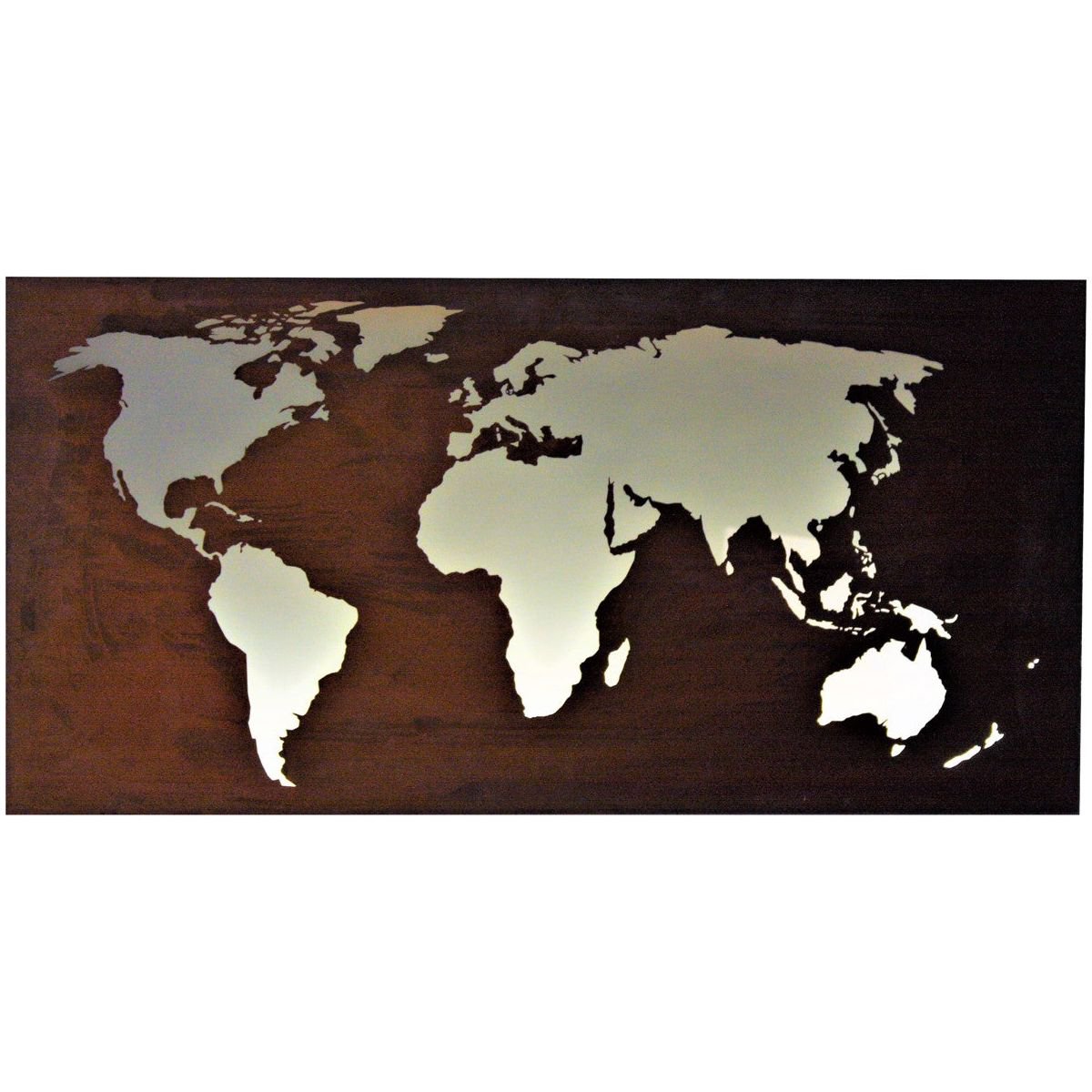 World map in rust - design for home and office | with glass 80 x 40 cm