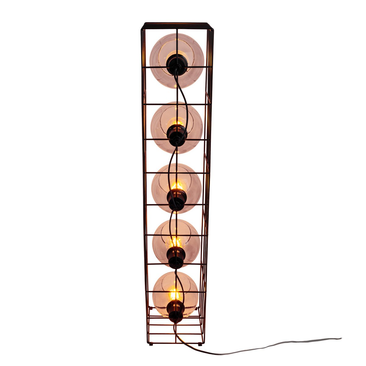 Golvlampa "Cesta" i glas med stomme i svart metalltråd och tonat glas, med E27-sockel, 95 cm hög, för matsal, vardagsrum, hall eller kontor,