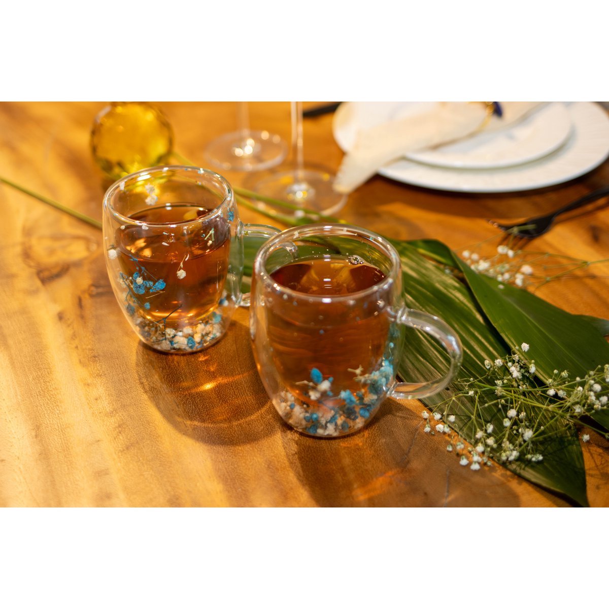 Double -wall tea cups blue and white flowers 350ml -lot of 2