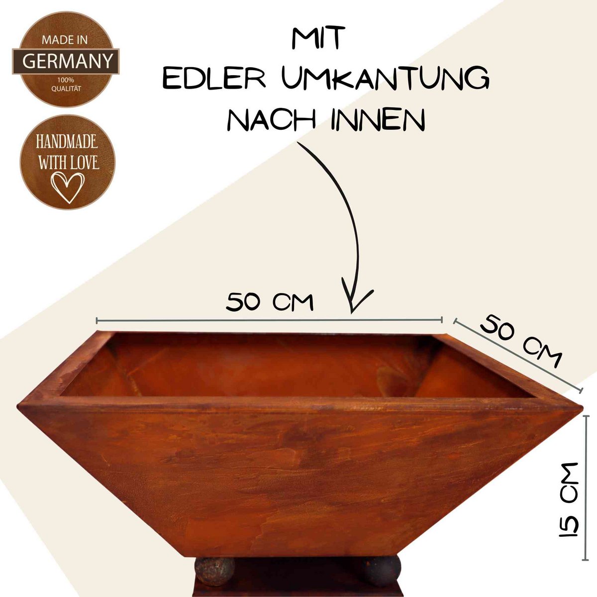 Patina column 1 m with cracks and various shells | Rust decoration plant column