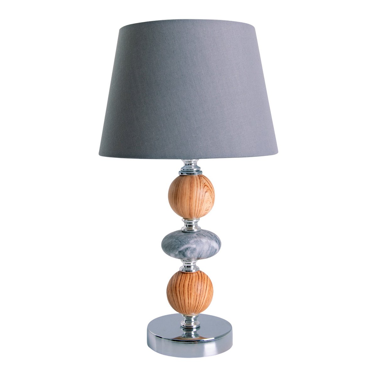 Ceramic table lamp "Araga" 36 cm high, table lamp made of metal, wood and marble, with text blades, gray, with E14 socket, lighting for dining room, living room, hallway or office