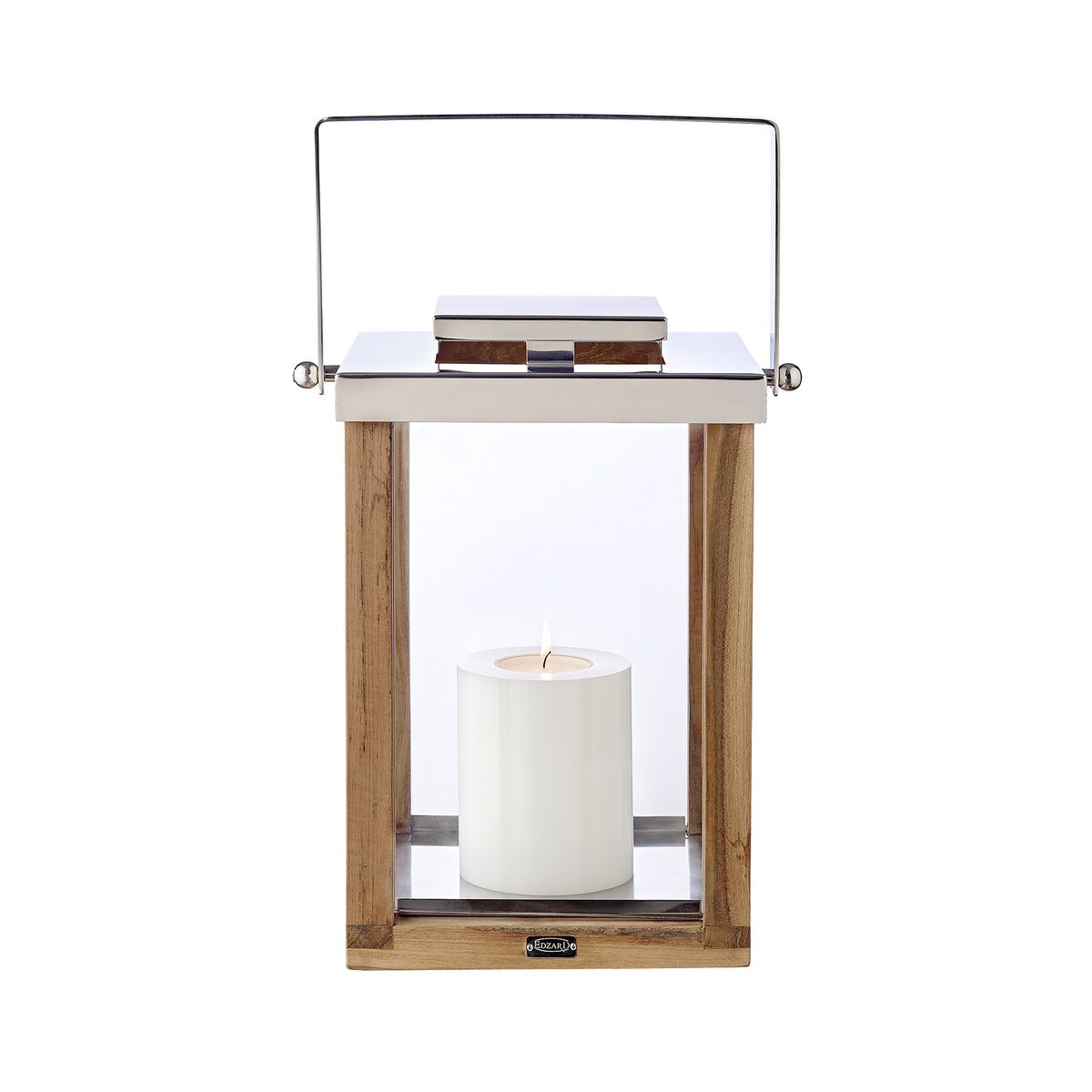 EDZARD lantern Miami with foldable handle, wood and stainless steel shiny nickel-plated, height 45.5 cm