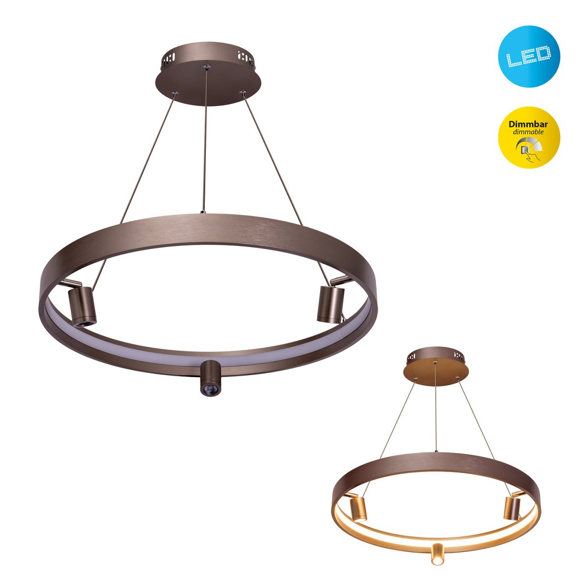 LED Pendelleuchte ""TRISTAN", moderne Pendellampe aus Metall und Kunststoff in Stahl-blank, die LEDs sind fest verbaut. Mit ca. 58 cm Ødie ideale Beleuchtung für Wohnzimmer, Esszimmer oder Küche.