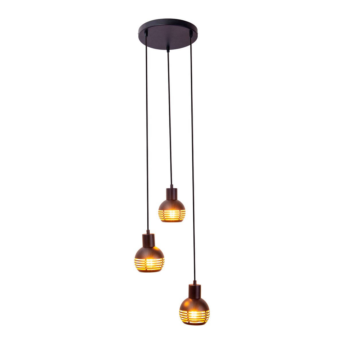 3-sits pendelarmatur "Casco" taklampa i metall i svart och guld, med E27-socklar. Stilren belysning för vardagsrum, matsal eller kök.