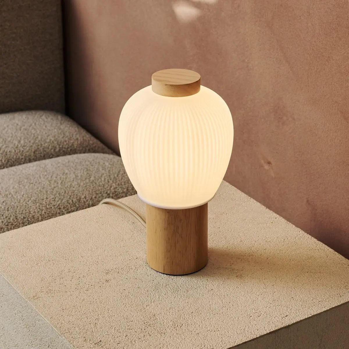Lot Light Brown Wooden Lamp