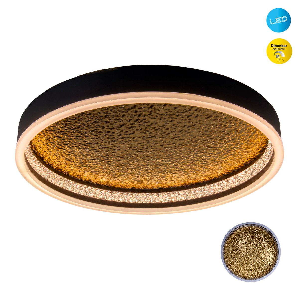 LED Deckenleuchte ARANY, Deckenleuchte aus Metall und Kunststoff in Schwarz,, mit fest verbauten LEDs, dimmbar, 40 cm Durchmesser