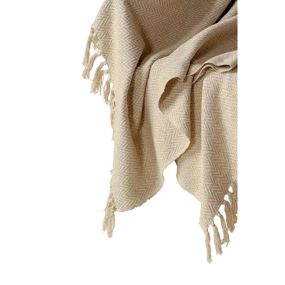 Warm Beige Plaid / Sofa Throw – Soft with Fringes – 130x150 cm – Urbane Hide