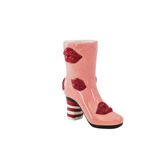 Blomvas - Känga med Läppar Vas - Keramik - Rosa/Röd - 19,5x8,5x23 cm