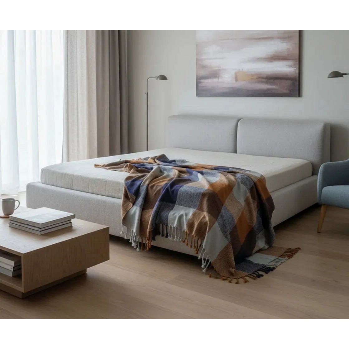 Multicolour Checked Plaid / Sofa Throw – Stylish Throw with Fringes – 130×170 cm – Urbane Hide