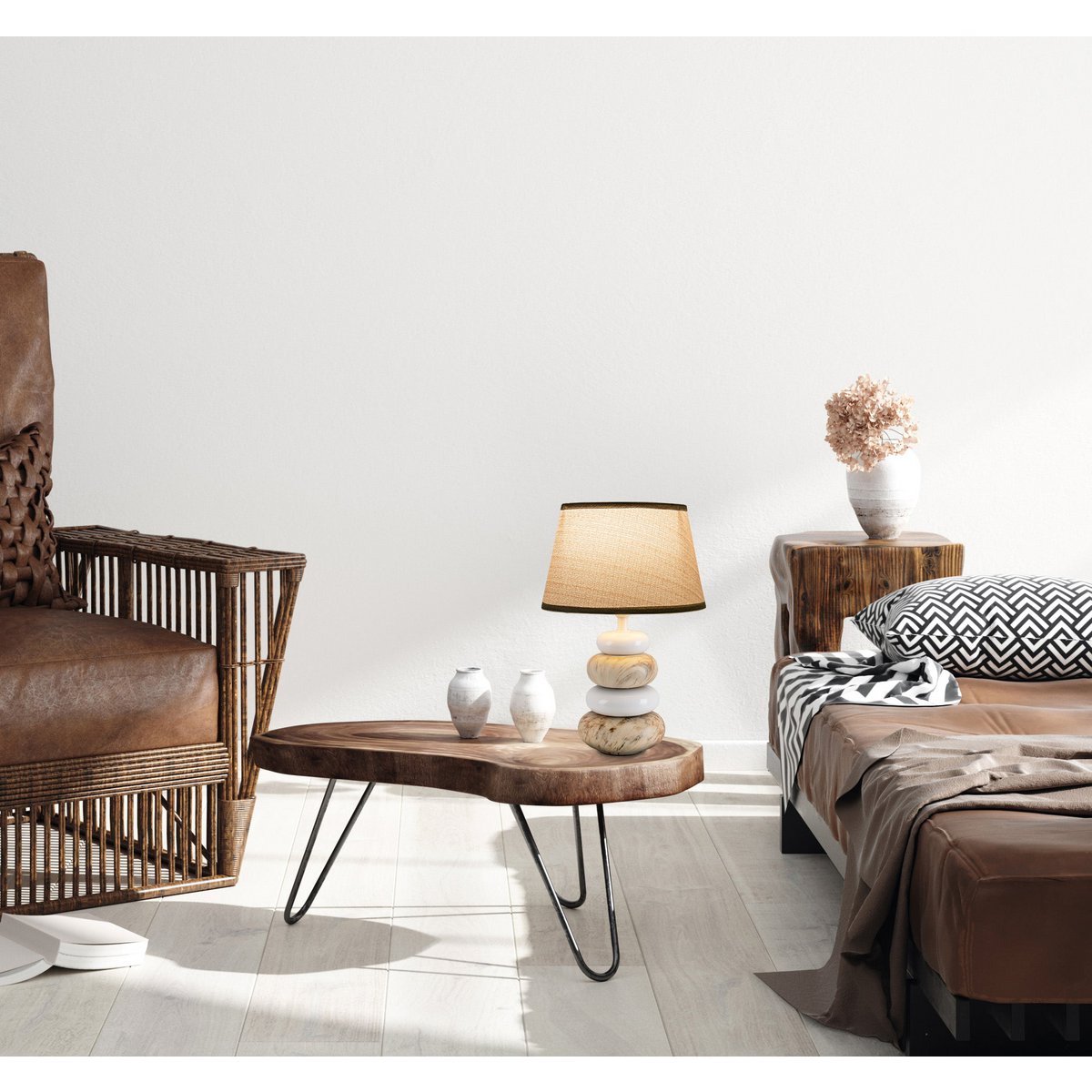 Ceramic table lamp "Stoney", ceramic table lamp in brown, with E14 socket, table lamp for dining room, living room, hallway or office, or as a bedside lamp, 31 cm high