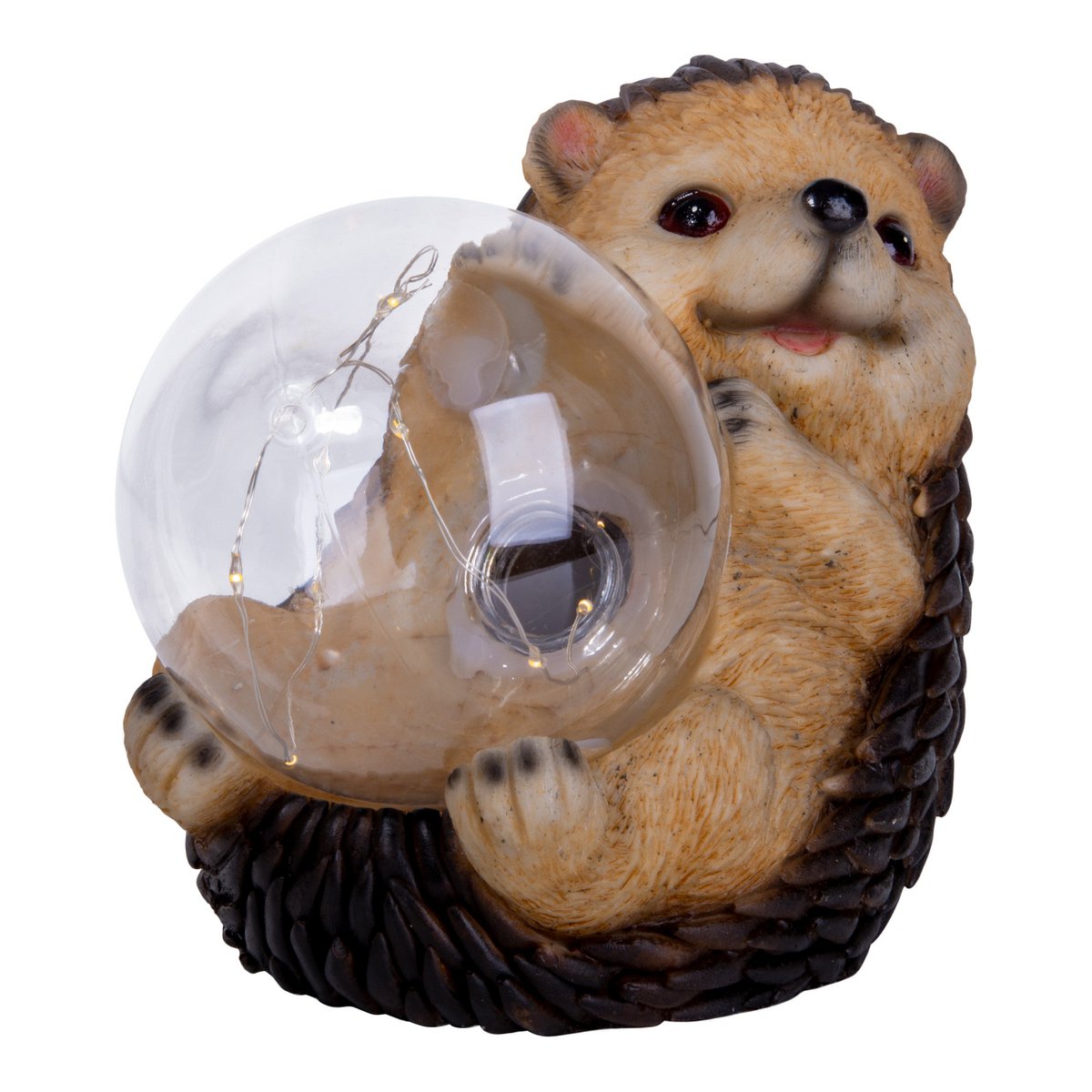LED Solarleuchte "Igel" für Terrasse und Garten, aus braunem Kunststoff, mit fest verbauten LEDs, Deko Lampe für Außen 17 x 14,5 x 12 cm