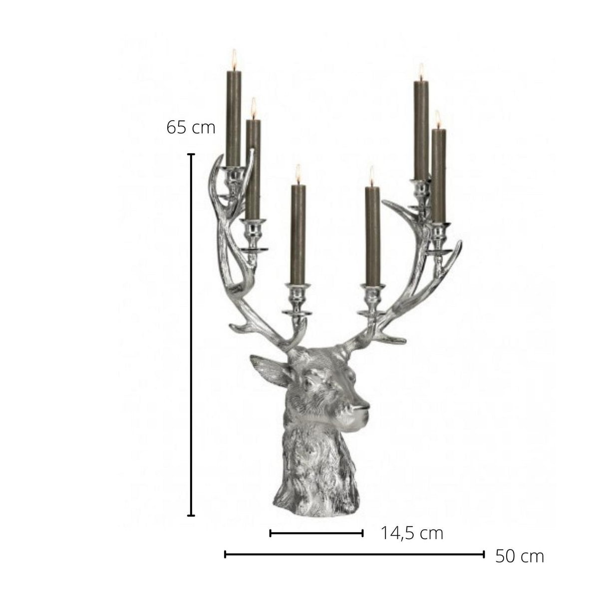 EDZARD candle holder Hirsch Richard for 6 taper candles, height 65 cm, aluminum nickel-plated, silver-colored