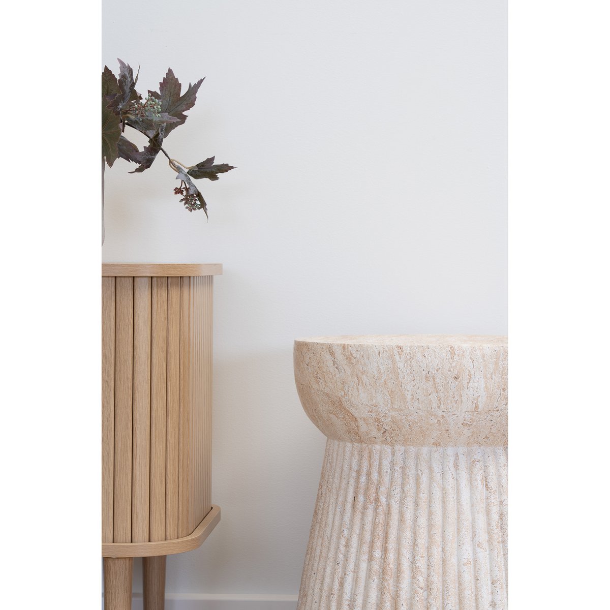 Bonn Side Table - Natural, Fiberclay with Groove Design, ø37x43 cm