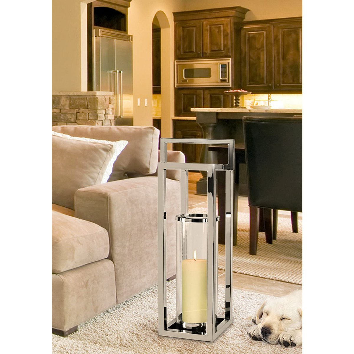 EDZARD lantern lantern Manhattan with handle, stainless steel shiny nickel-plated, round inner glass, height 79 cm