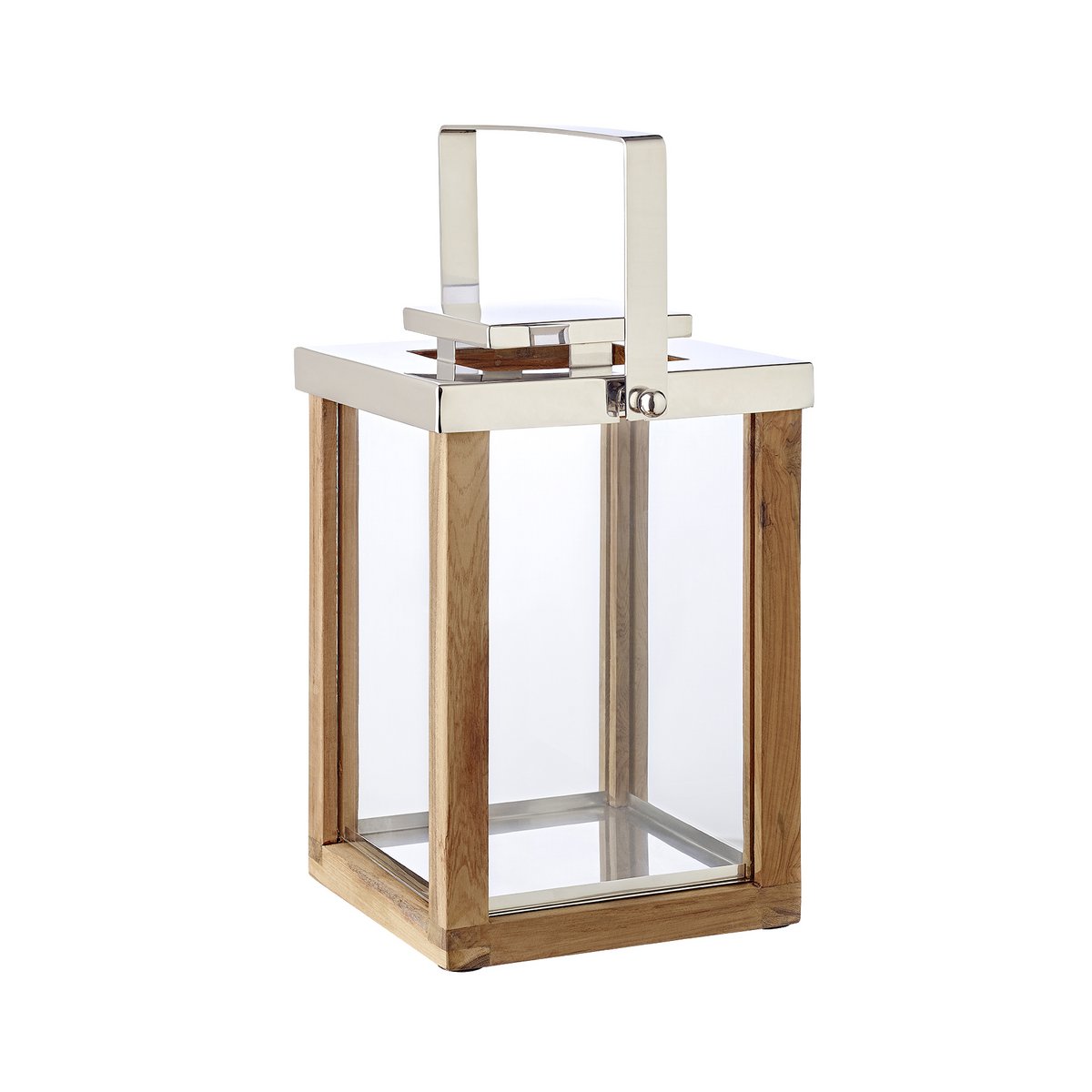 EDZARD lantern Miami with foldable handle, wood and stainless steel shiny nickel-plated, height 45.5 cm