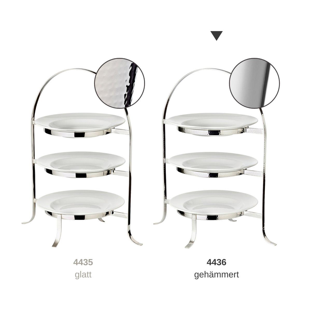 Sina plate rack (height 42 cm), hammered, heavy silver-plated, for 3 plates Ø 20 to 28 cm