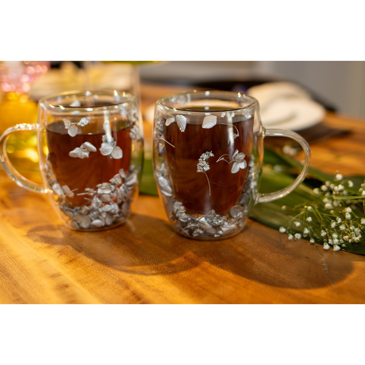 Double wall tea cups 350ml silver flowers - Lot of 2