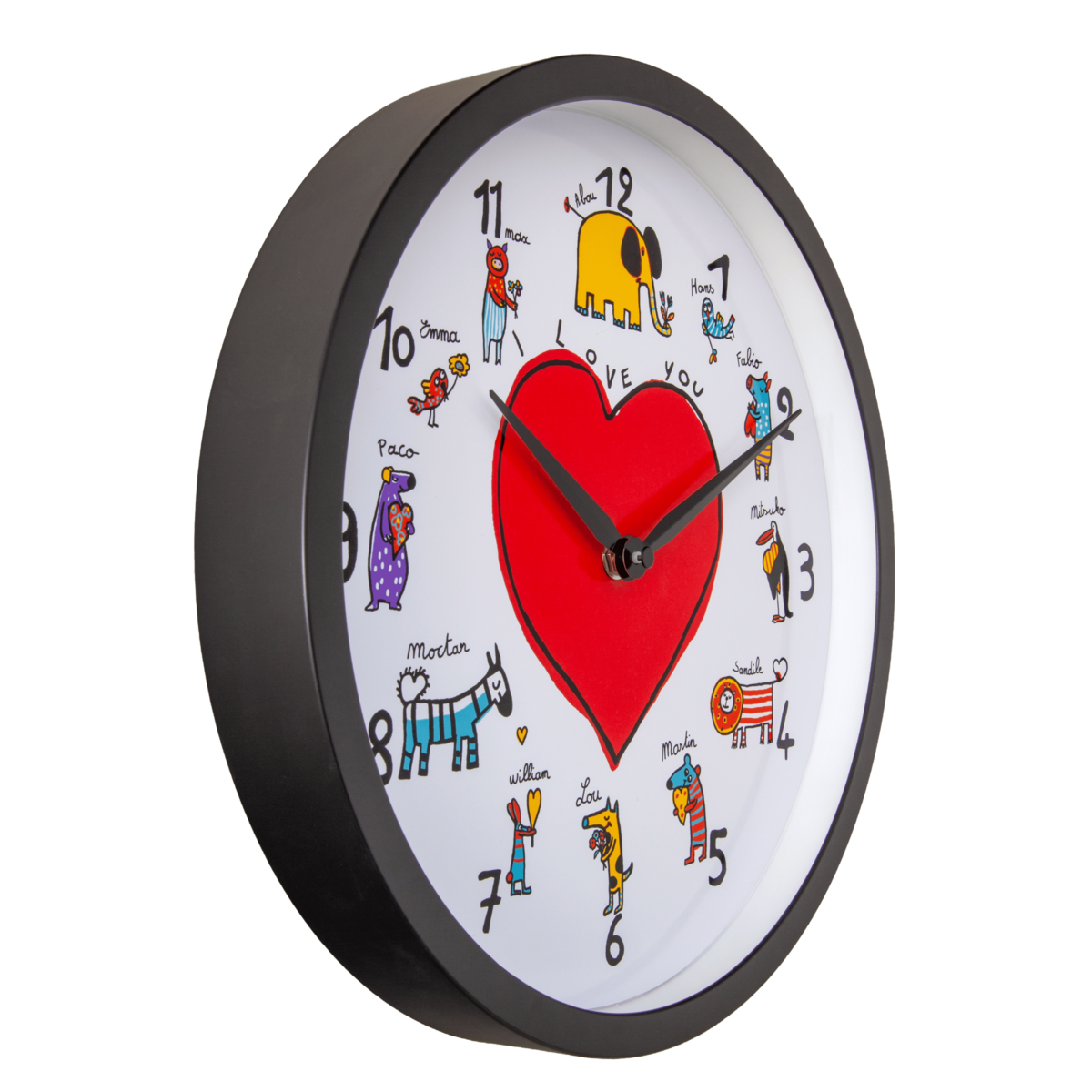 Wall clock-30 cm-Plastic-Black/White-'LoveZoo'