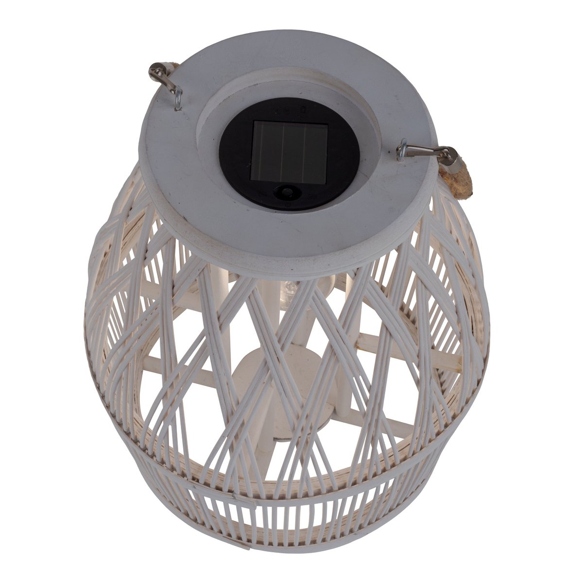 LED Solar-Dekoleuchte "Korbinian" für Garten und Terrasse aus Holz und Rattan in natur, Solar Lampe 34 cm hoch