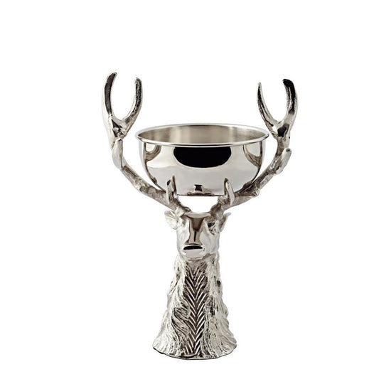 EDZARD Deer head with Richard bowl, nickel-plated aluminum, silver-colored, height 33 cm. Stainless steel bowl