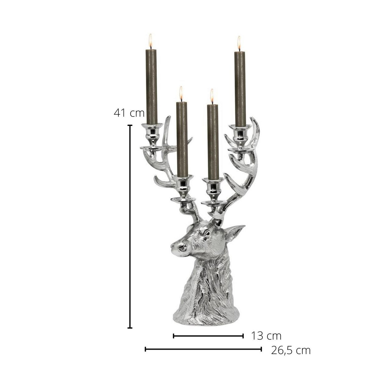 EDZARD candle holder Hirsch Richard for 4 candles, height 43 cm, aluminum nickel-plated, silver-colored