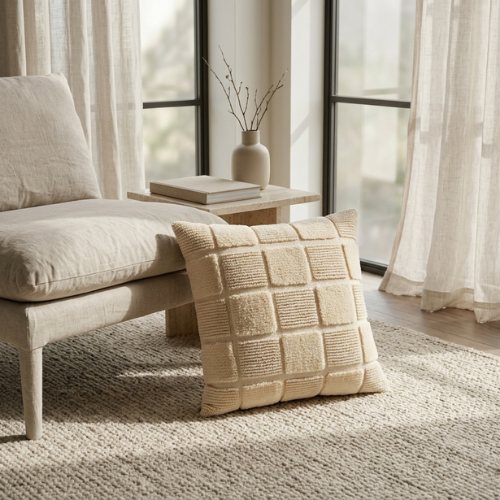 Cushion Cover – Beige Block Pattern – 45 × 45 cm | Urbane Hide