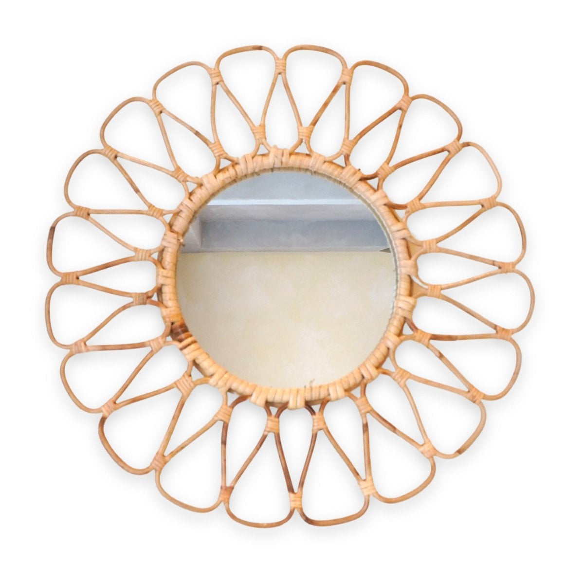Small Rattan Mirror 38 cm Handmade Boho Wall Mirror DANAU Wall Decoration Round Mirror Decorative Mirror