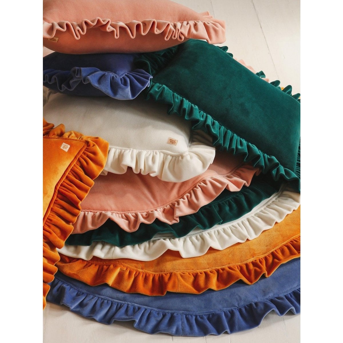 Soft Velvet Pillow with Frill “Mustard”