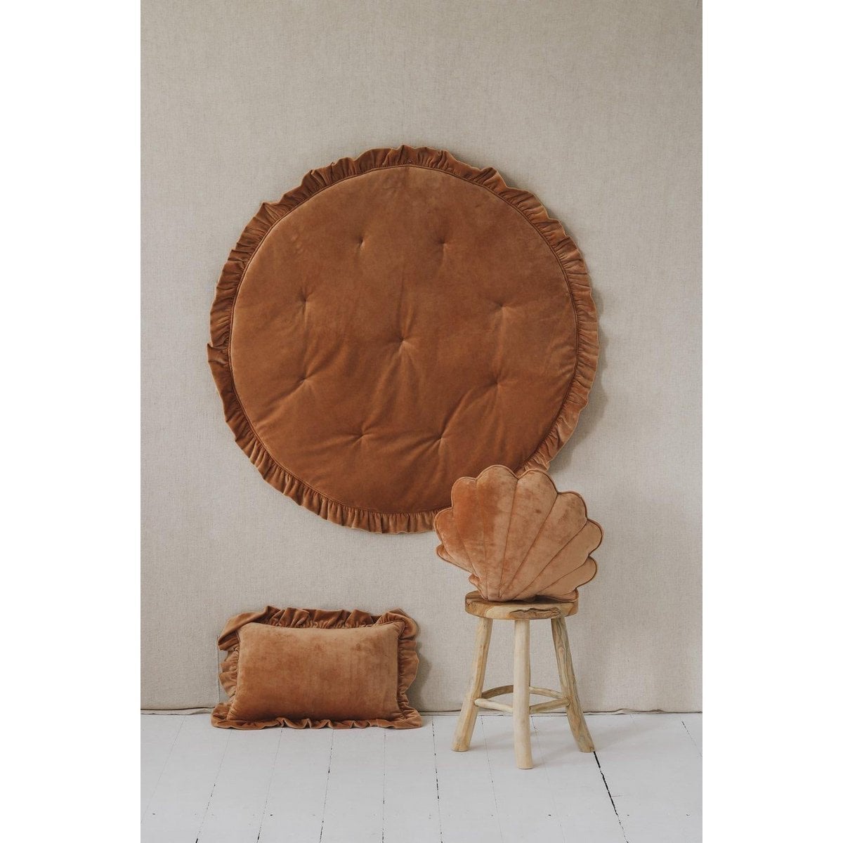 Soft Velvet Pillow with Frill “Caramel”