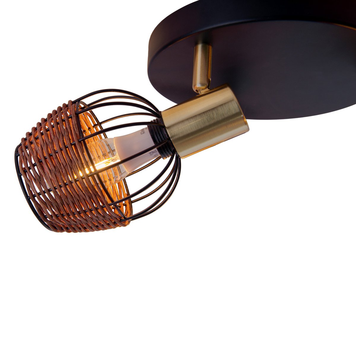 3 "Corbis" ceiling rondel, metal spot in black, with gold and rattan, with E14 socket, for dining room, living room, hallway or office, lighting for living room, dining room or office, 38 cm diameter