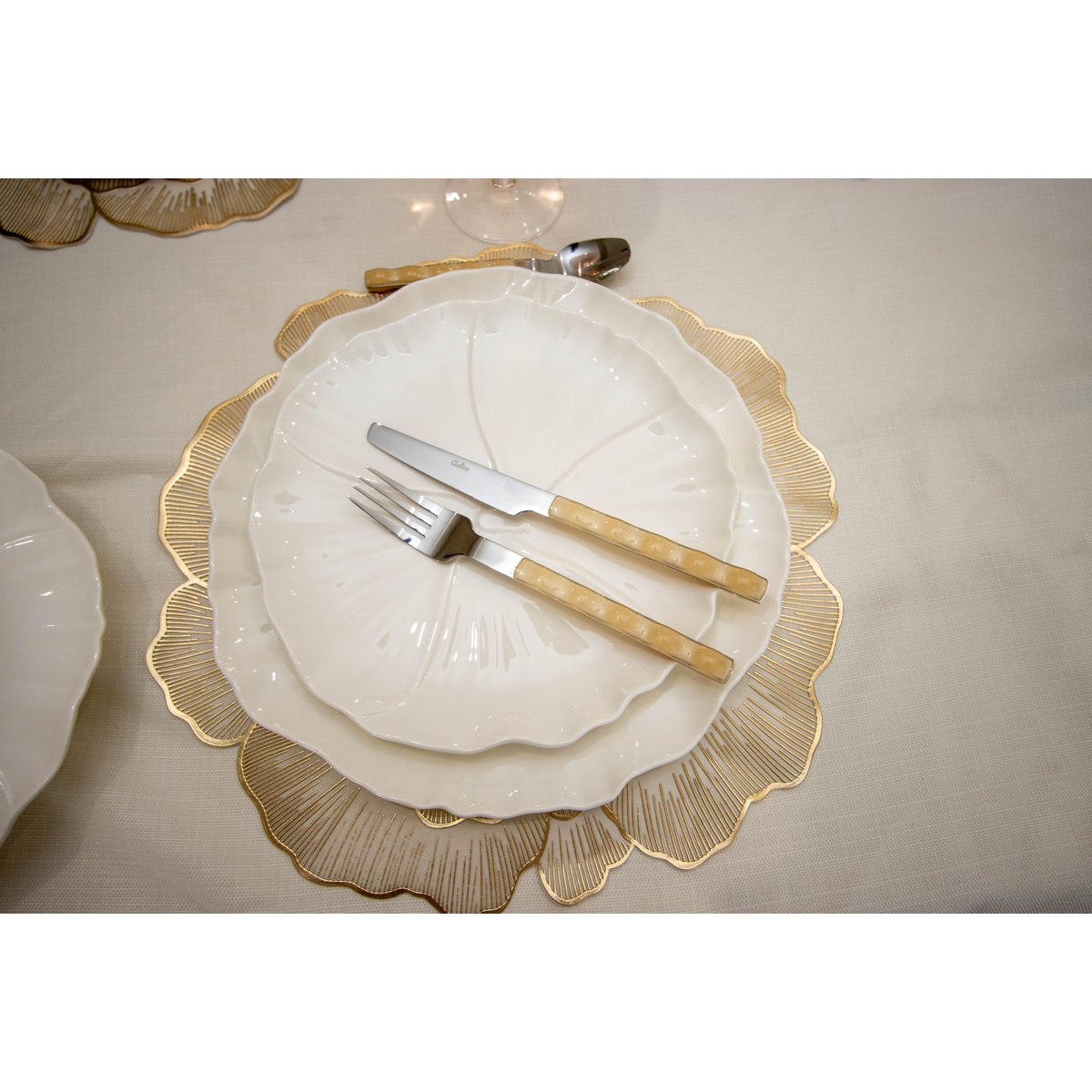 Housewife 24 pieces in silver with beige handle