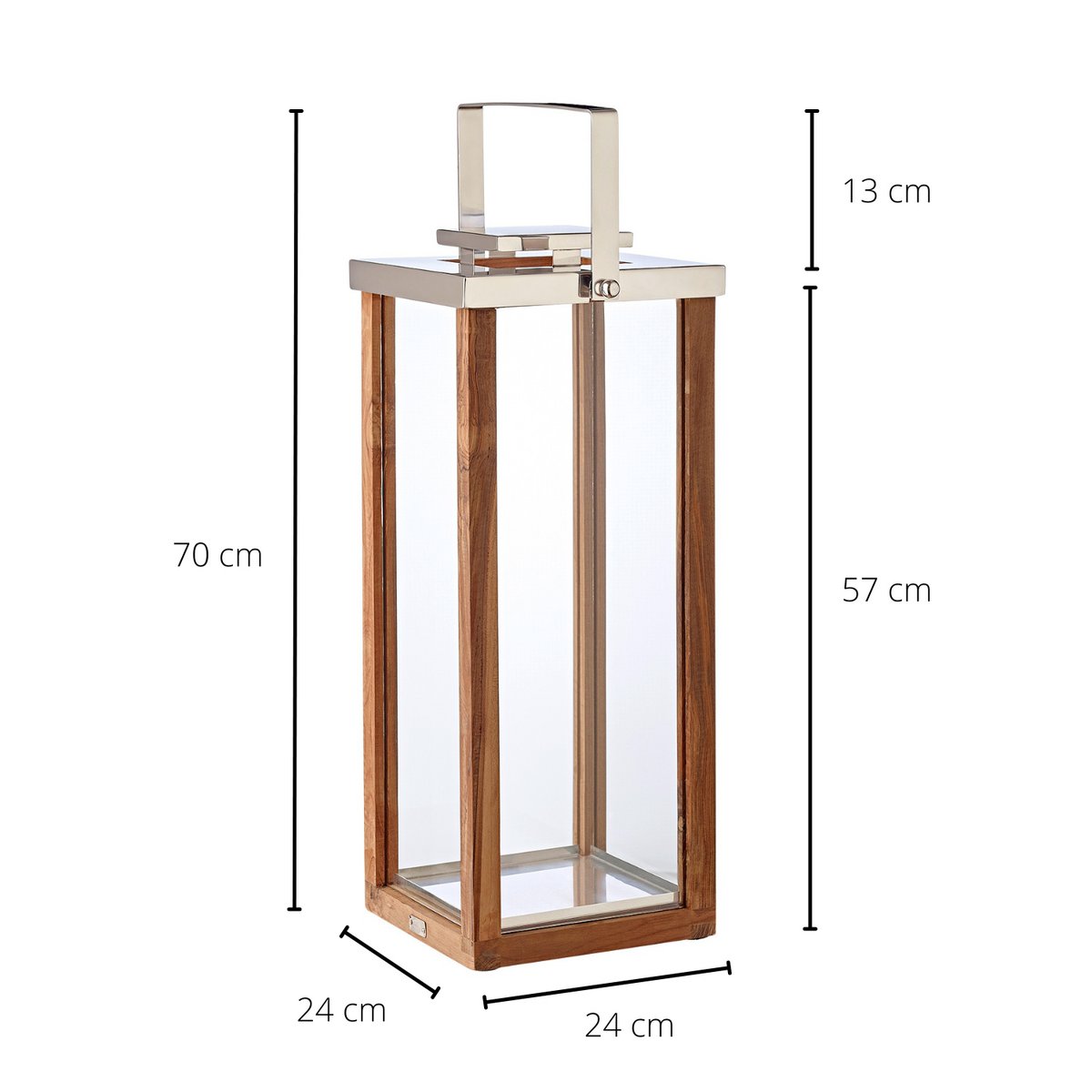 EDZARD lantern Miami with foldable handle, wood and stainless steel shiny nickel-plated, height 70 cm