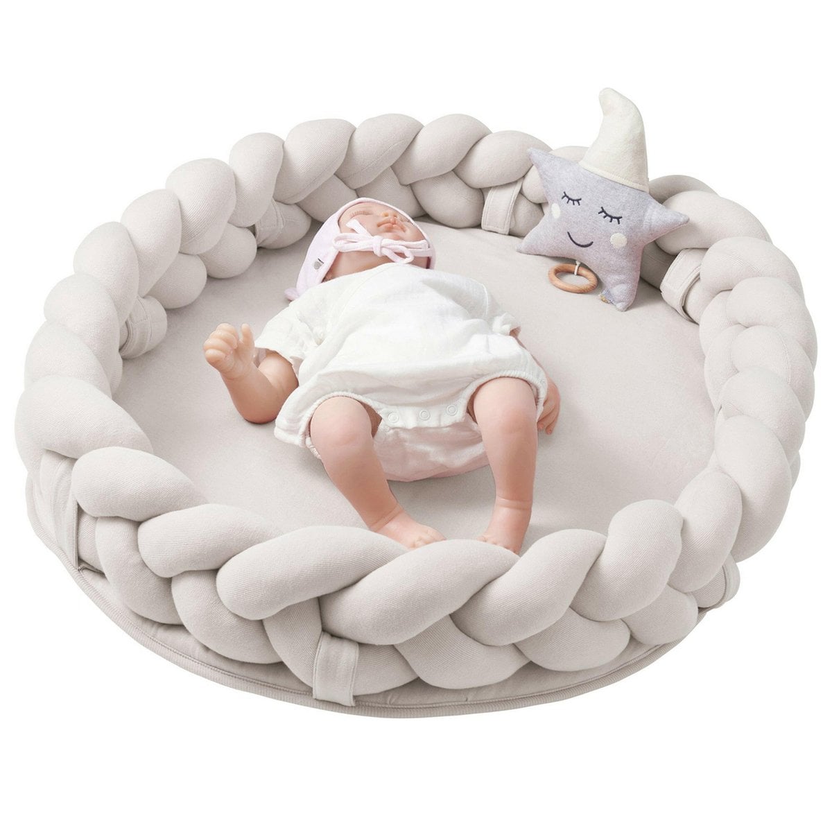 Flätat babynest 3-i-1 elfenbensvitt