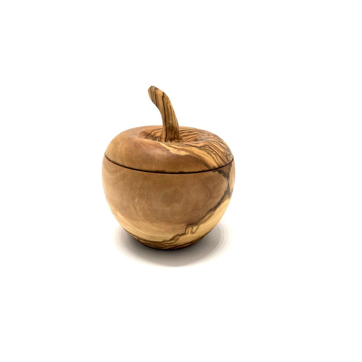 Apple-shaped salt box with salt shovel, olive wood