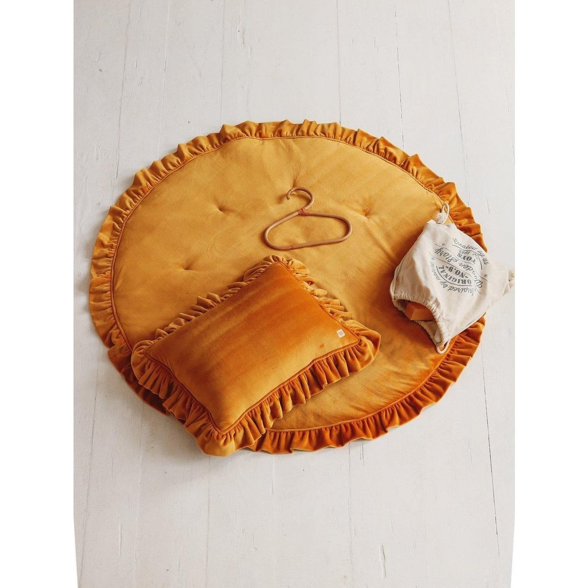 Soft Velvet Pillow with Frill “Mustard”