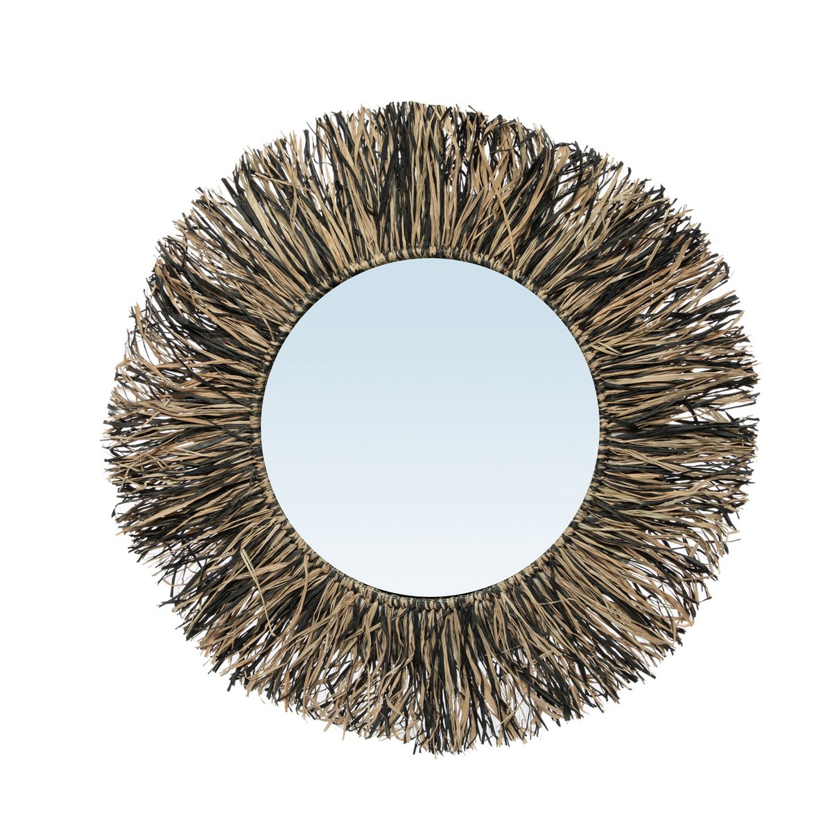 Raffiaspegel med fransar - Natursvart - M