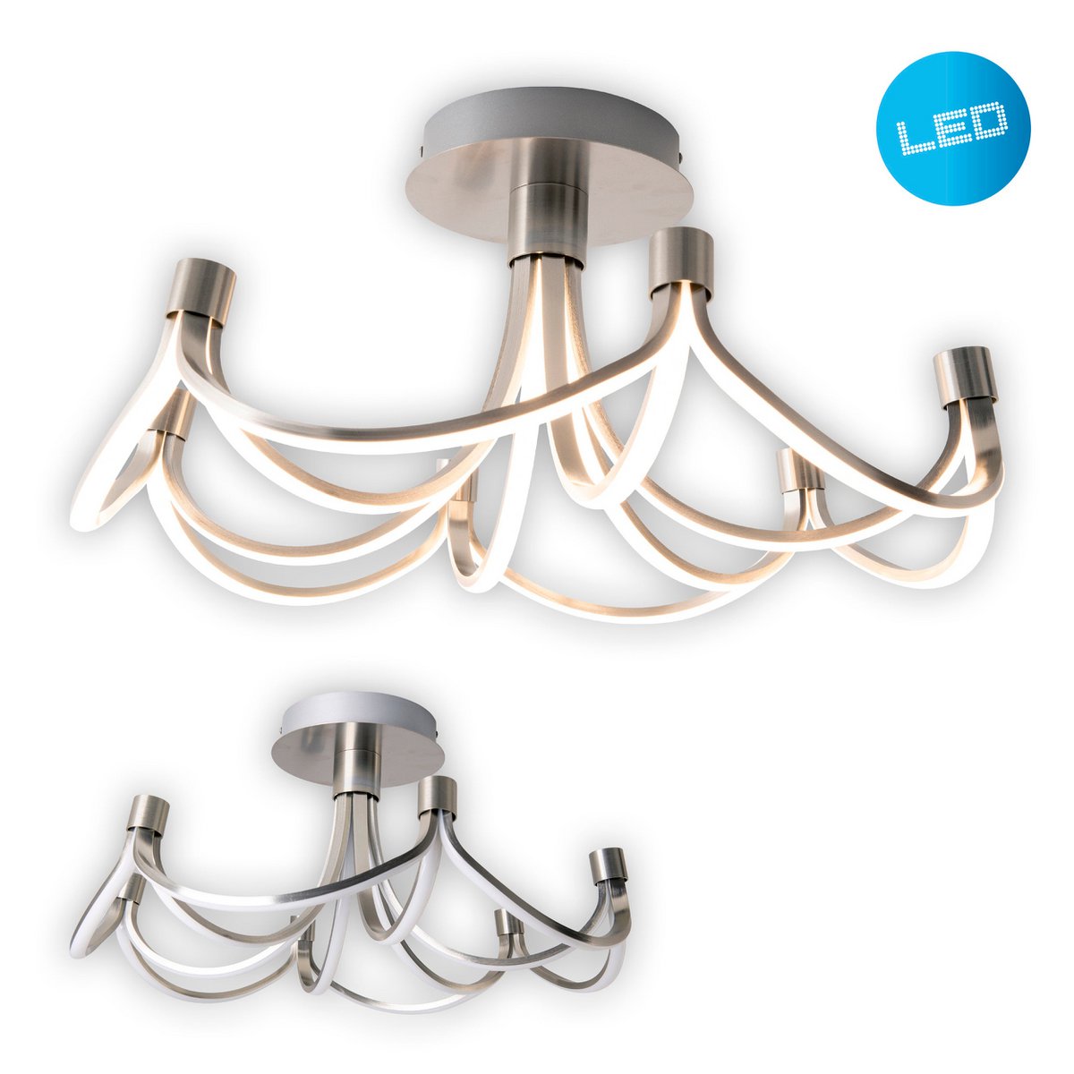 LED-taklampa "Festival" Ø 60cm, metall nickel matt och plast, fast inbyggda LED, belysning för vardagsrum, matsal, kontor eller hall
